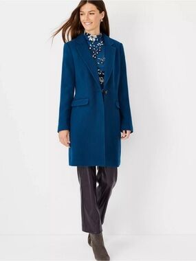 ANN TAYLOR SEA STORM BLUE WOOL BLEND SHORT CHESTERFIELD COAT SZ L
